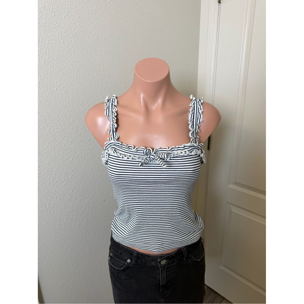 Maeve by Anthropologie Striped Ruffle-Trim Tank Top Sz S